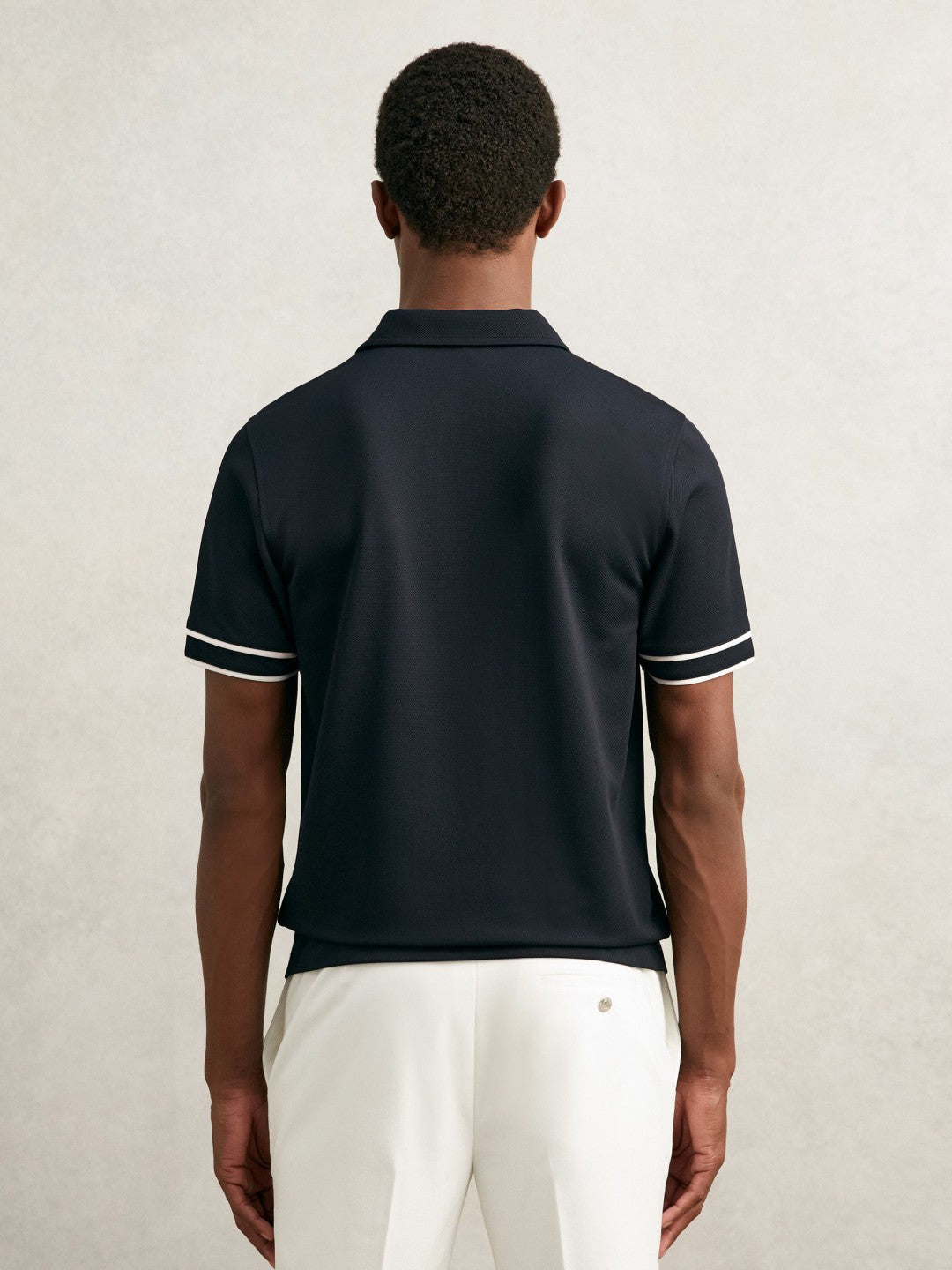 Textured Half-Zip Tipped Polo Shirt in Navy | Reiss Men Featured