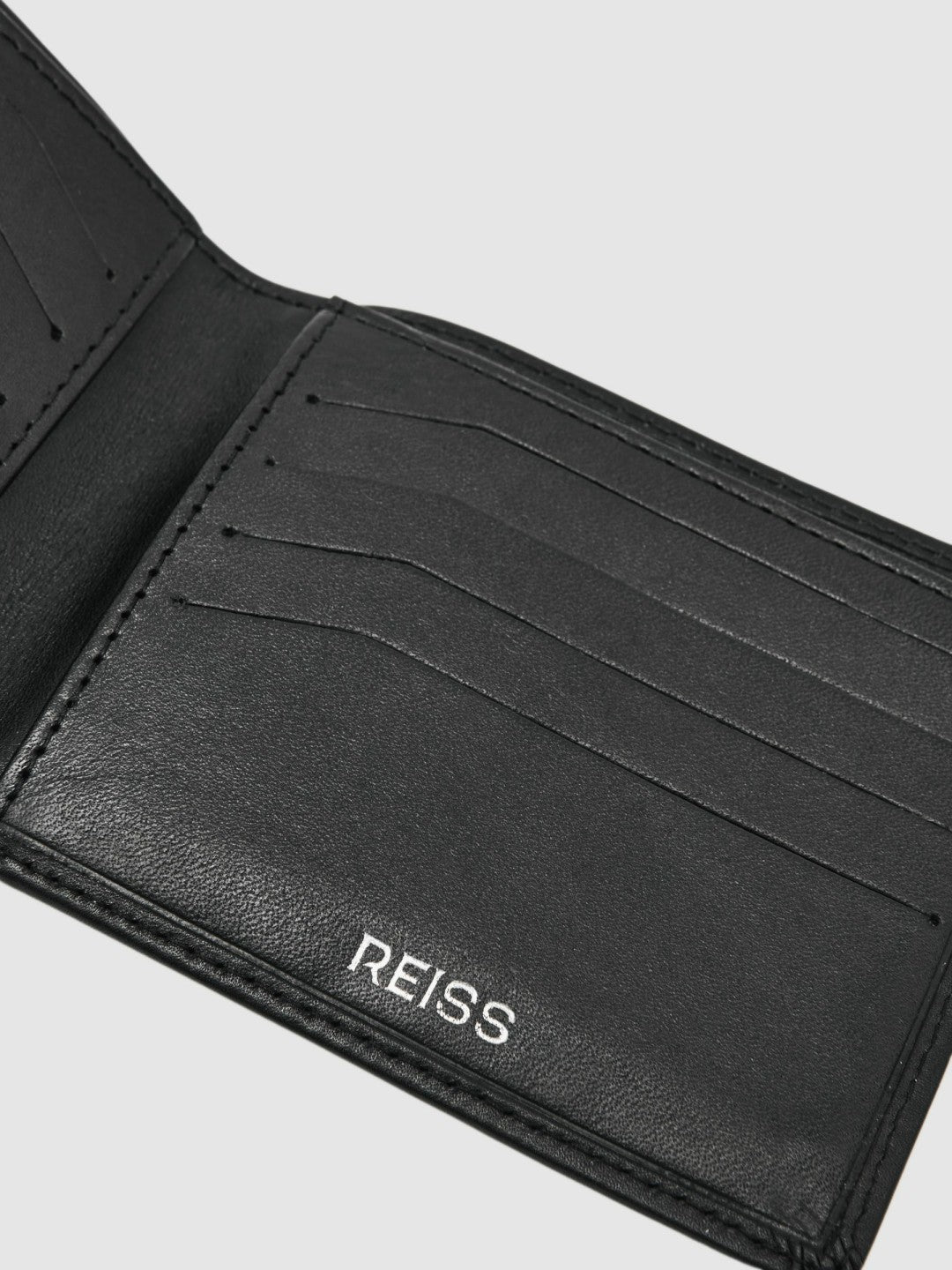 Leather Large Lattice-Effect Wallet in Black | Reiss Men Featured