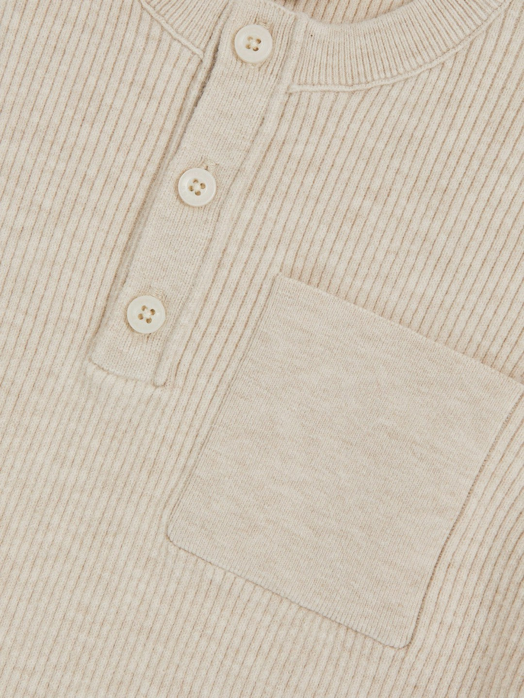 9-13 yrs Cotton-Blend Rib-Knit Henley Top in Oatmeal Melange | Reiss Children & Baby Recommended