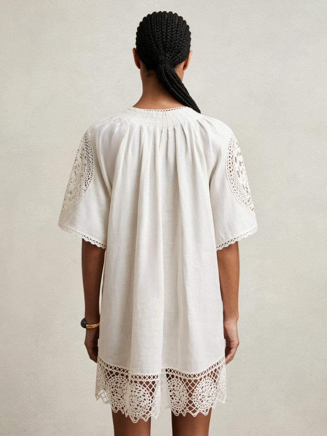 Linen Embroidered Shift Dress in Ivory | Reiss Women Premium