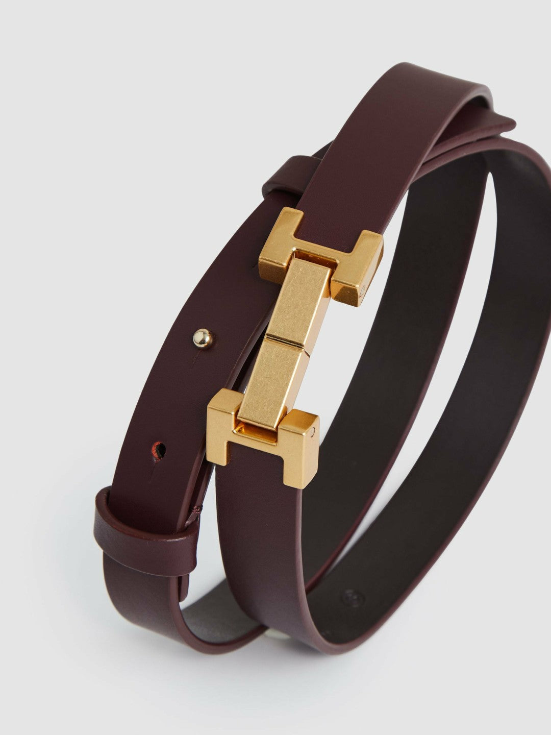Leather Square Hinge Belt in Burgundy | Reiss Women Exclusive