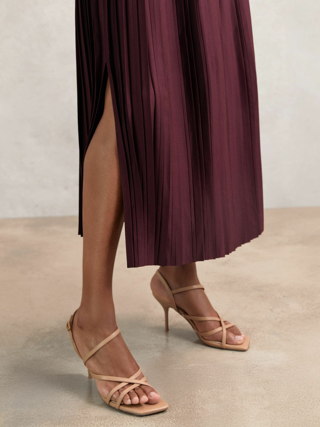 Pleated Midi Skirt in Burgundy | Reiss Women Best Seller