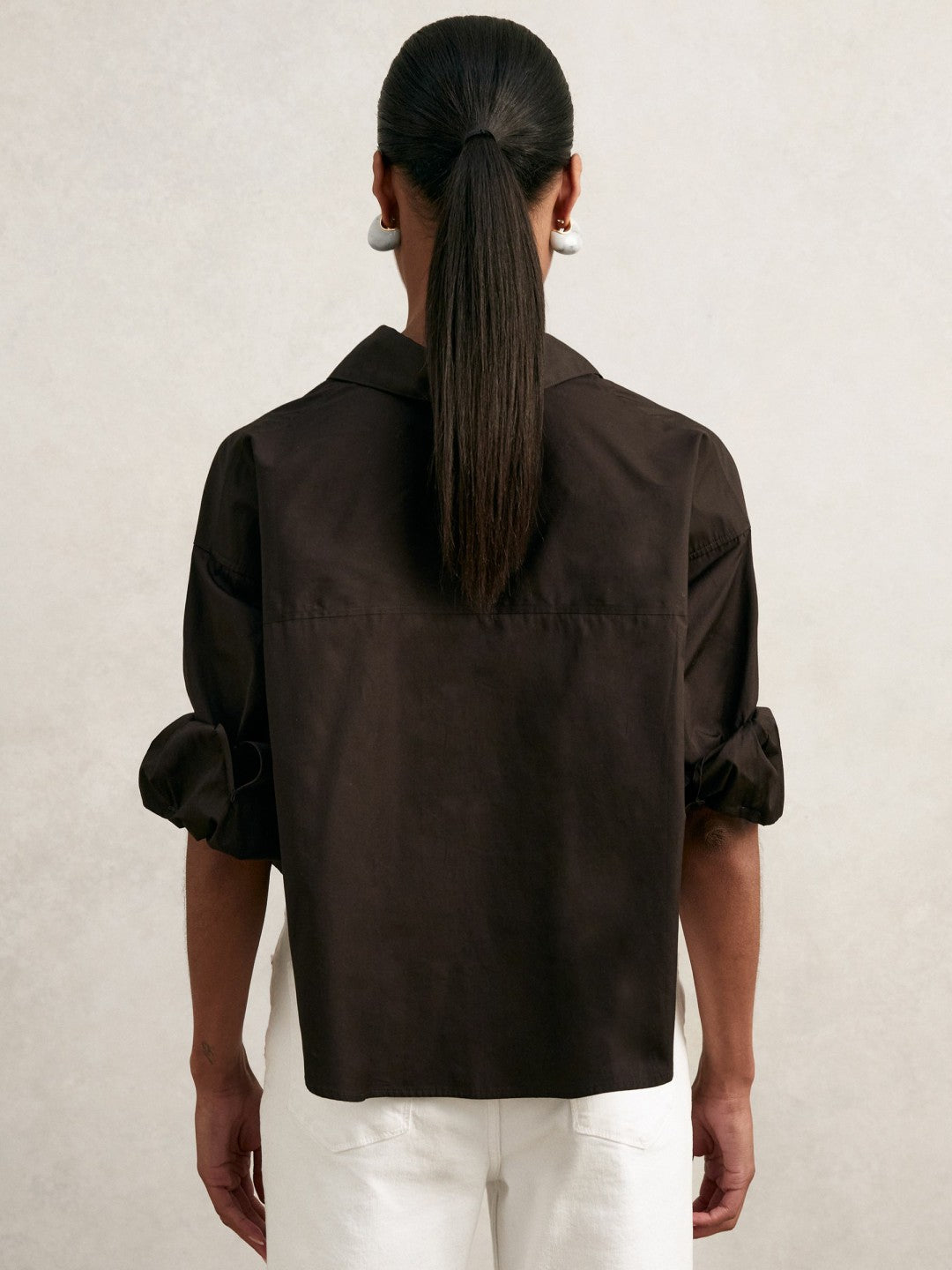 Oversize Cotton Cropped Shirt in Chocolate Brown | Reiss Women New