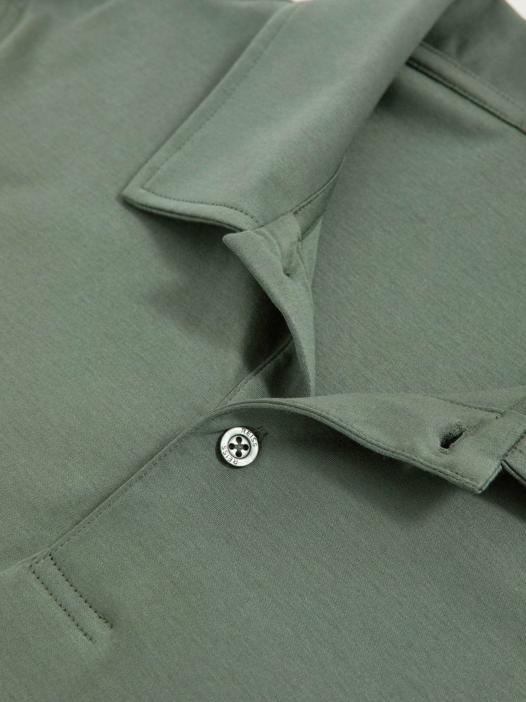 Cotton Short-Sleeve Polo Shirt in Kale Green | Reiss Men Exclusive