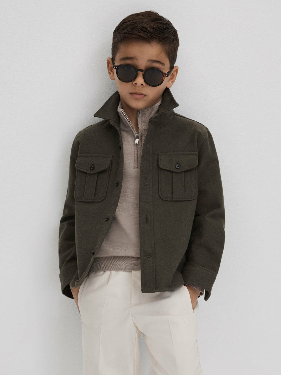 9-13 yrs Wool Half-Zip Funnel Neck Jumper in Wheat Melange | Reiss Children & Baby Signature