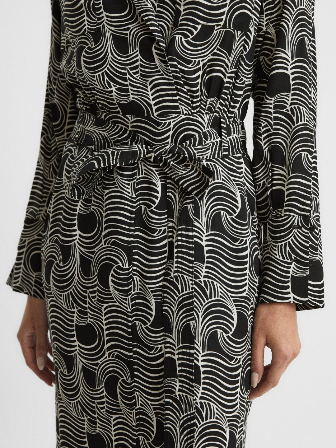 Swirl Print Midi Dress in Black/Cream | Reiss Women Signature