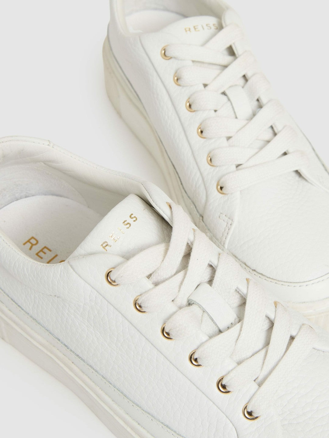 Grained Leather Platform Trainers in White | Reiss Women Exclusive