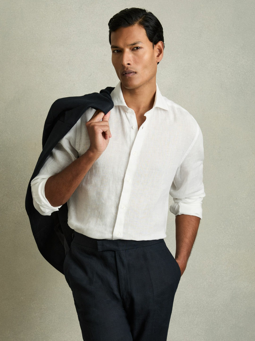 Linen Button-Through Shirt in White | Reiss Men Featured