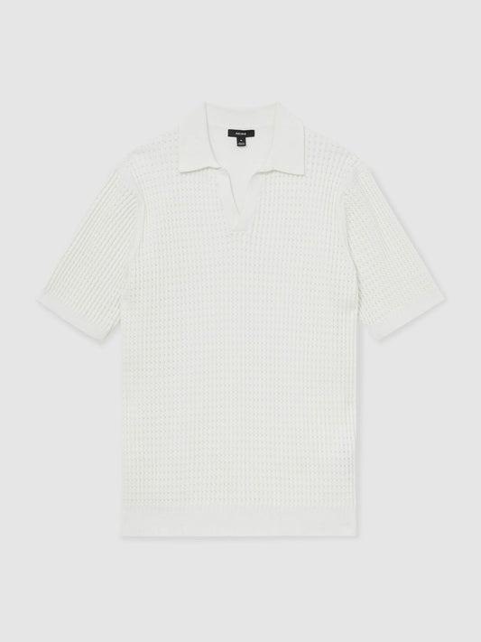 Micro-Cable Open-Collar Cotton-Blend Shirt in White | Reiss Men Best Seller