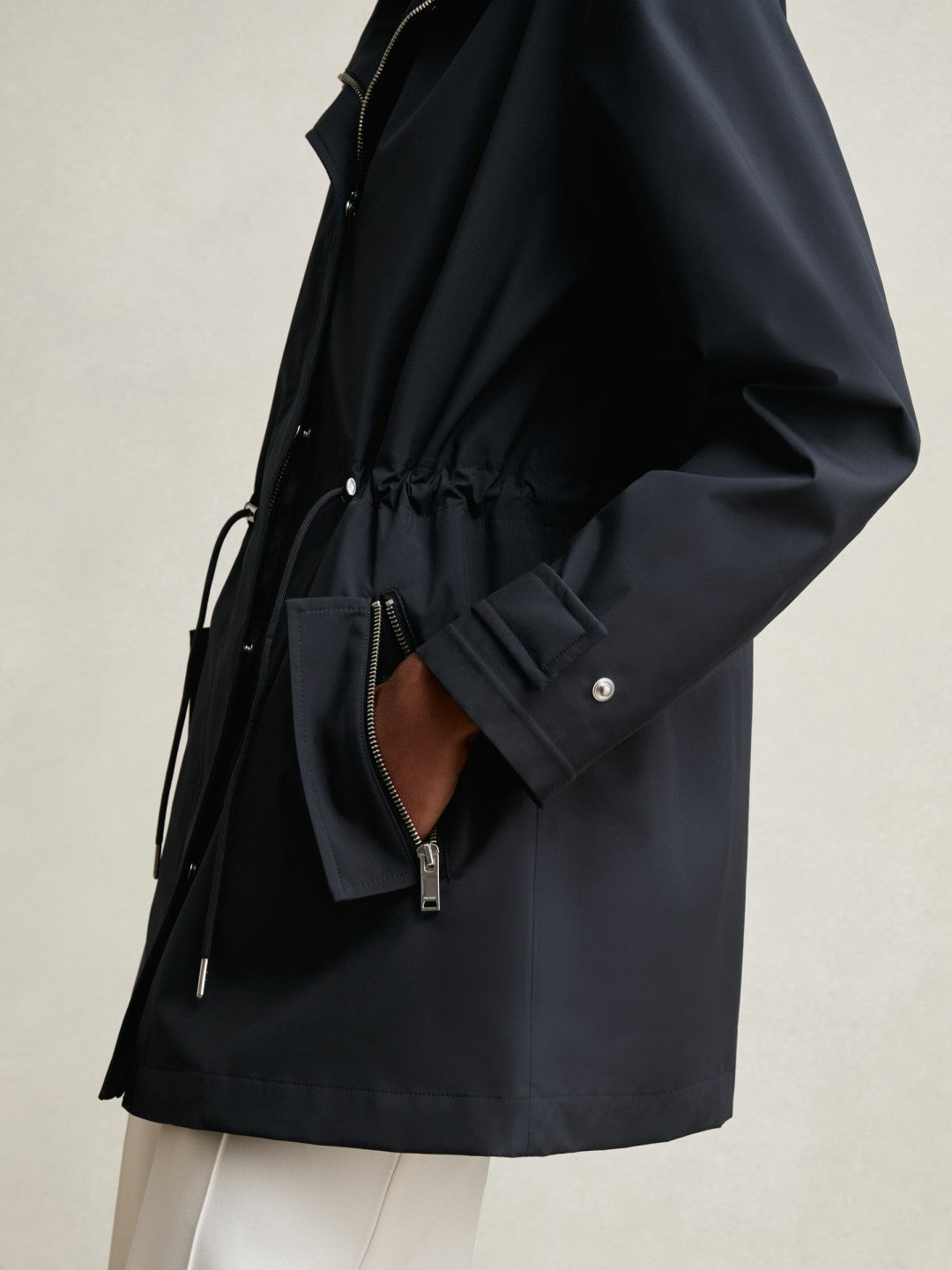 Removable-Hood Rain Coat in Navy | Reiss Women Signature