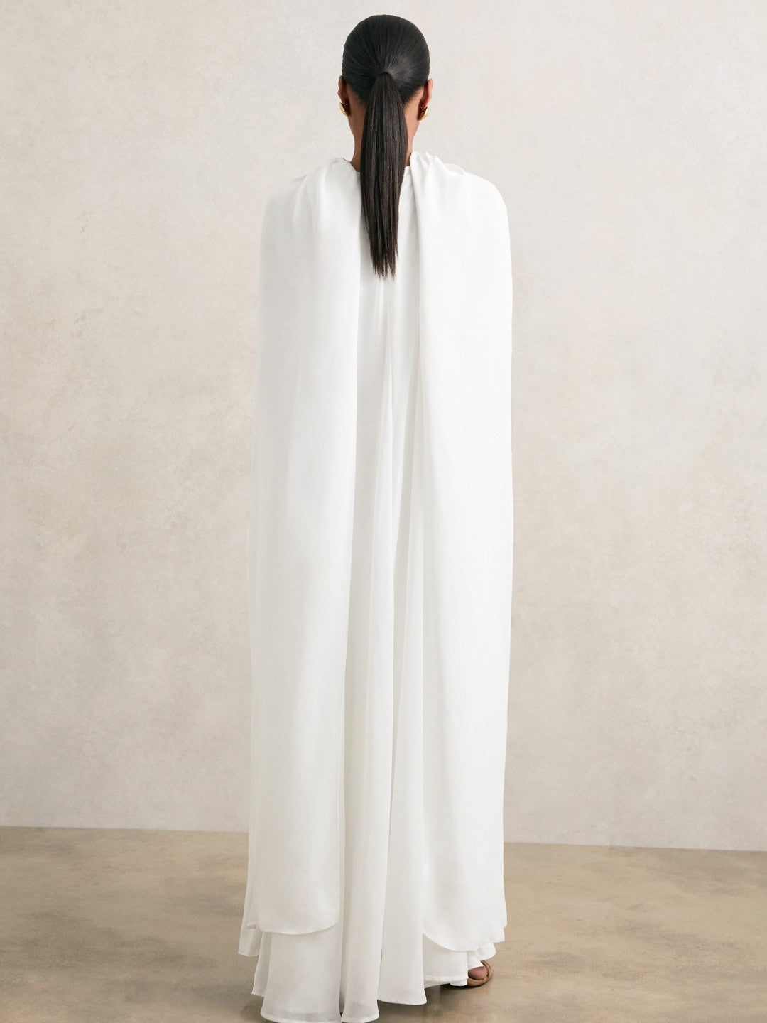 Crepe Cape Maxi Dress in White | Reiss Women Signature
