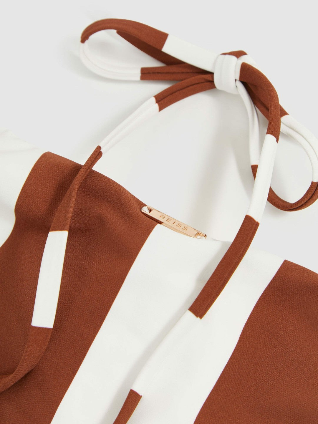 Stripe Cross-Back Swimsuit in Brown/White | Reiss Women Popular