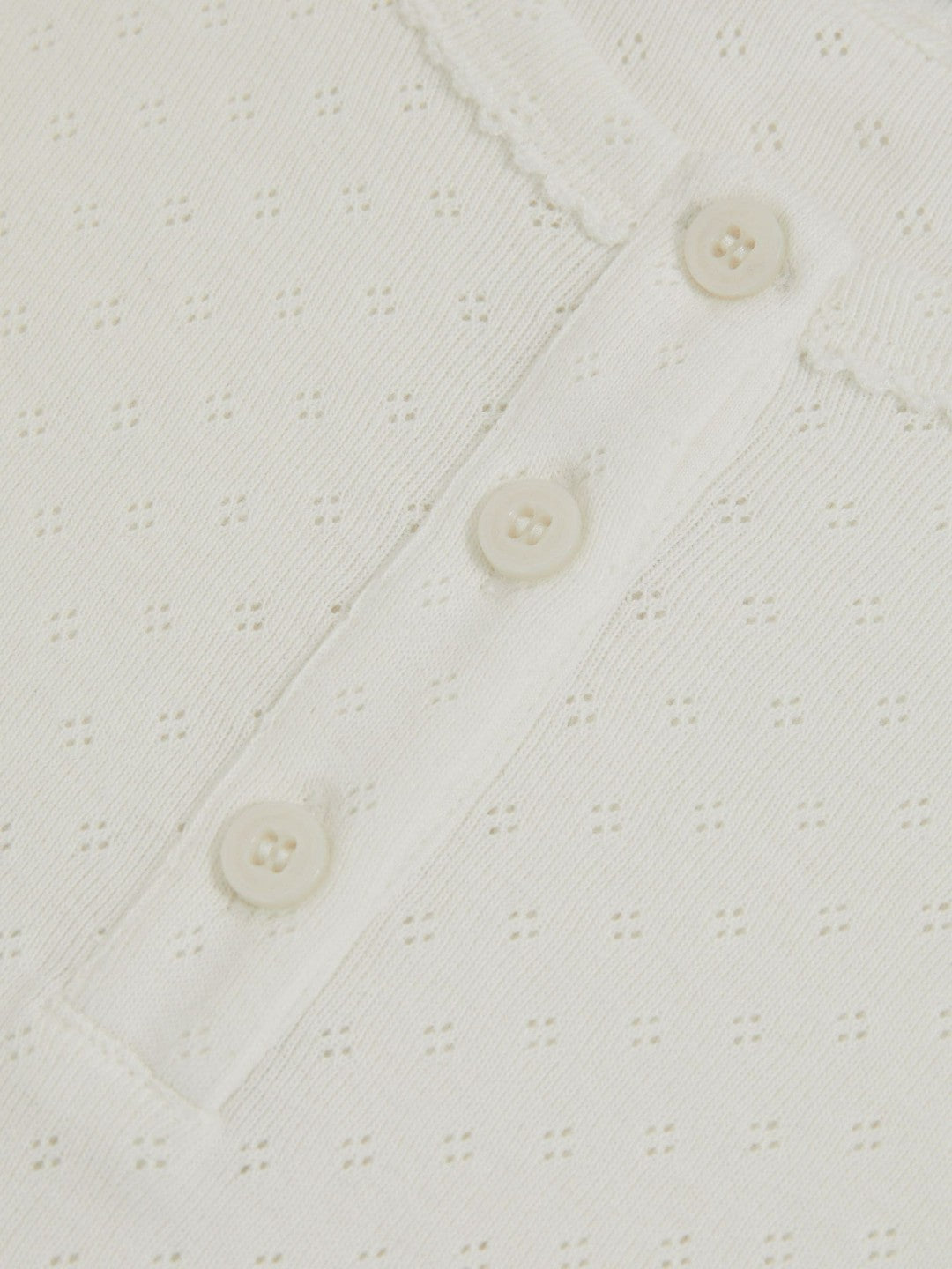 9-13 yrs Cotton Pointelle Button T-Shirt in Ivory | Reiss Children & Baby Featured
