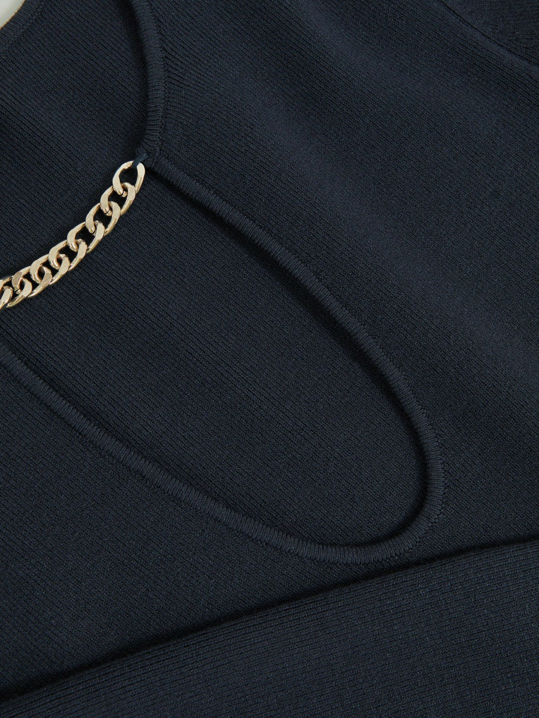 Chain-Detail Keyhole Knit Top in Navy | Reiss Women New