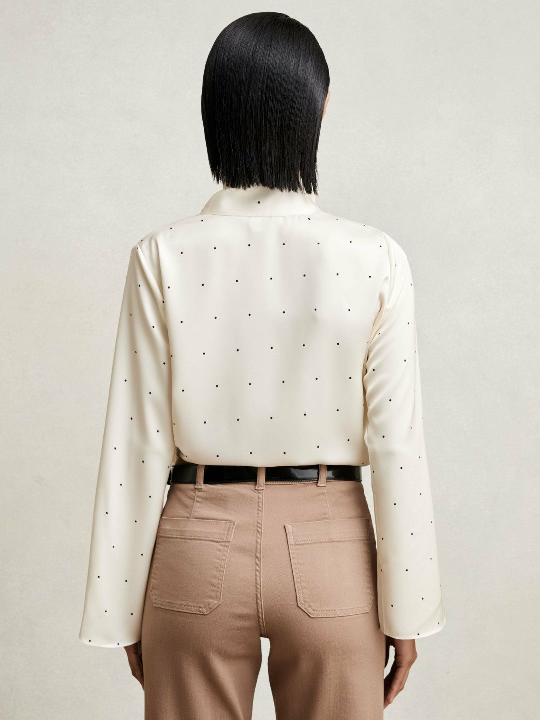 Satin Polka Dot Tie Neck Blouse in Ivory | Reiss Women Recommended