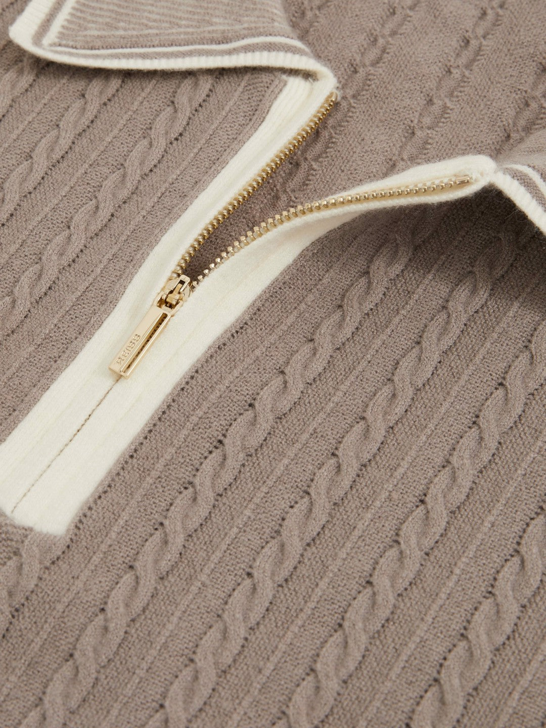 Micro-Cable Half-Zip Polo Shirt in Light Taupe Brown | Reiss Men Premium
