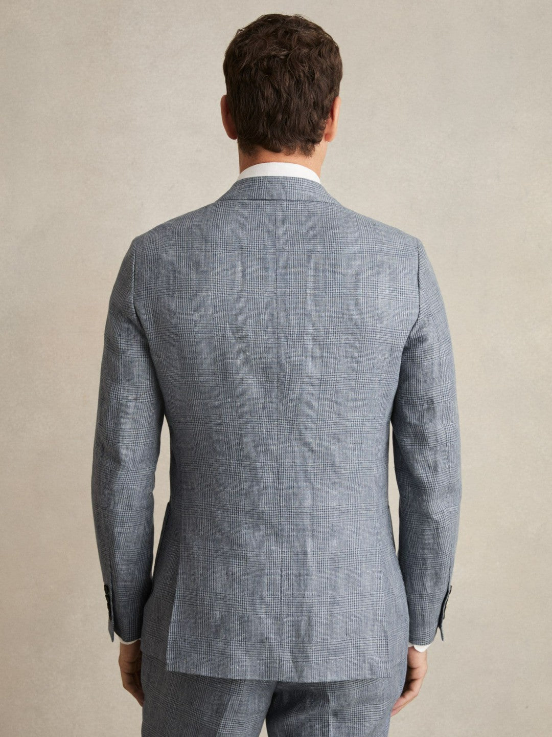 Slim Fit Single Breasted Linen Check Suit Blazer in Soft Blue | Reiss Men Exclusive