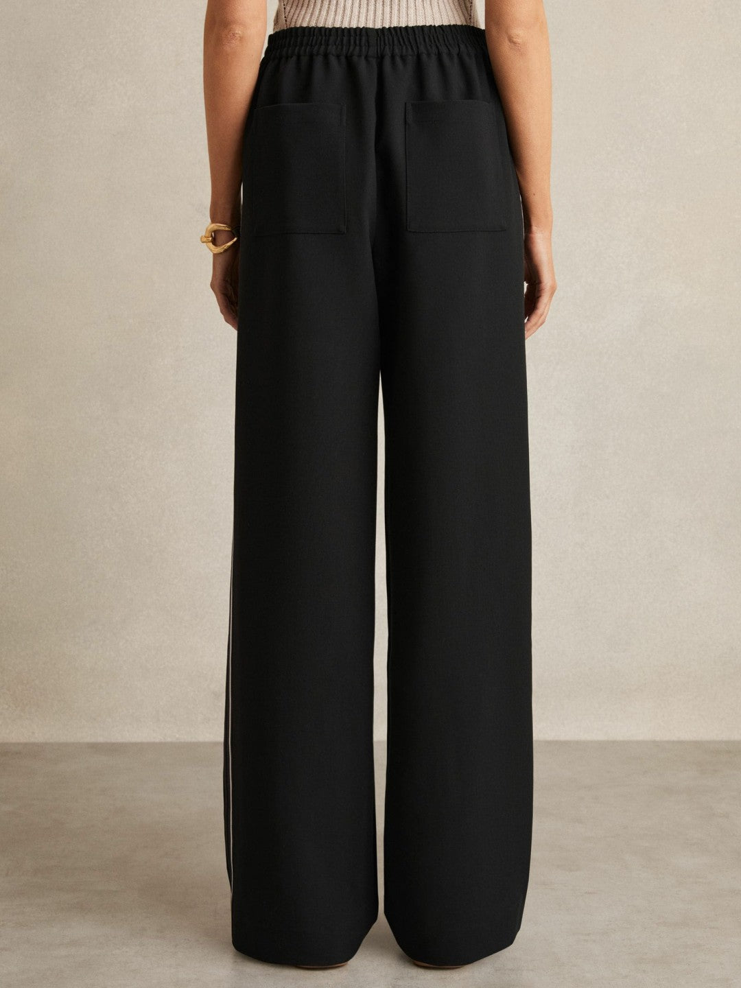 Side-Stripe Wide-Leg Trousers in Black | Reiss Women Exclusive