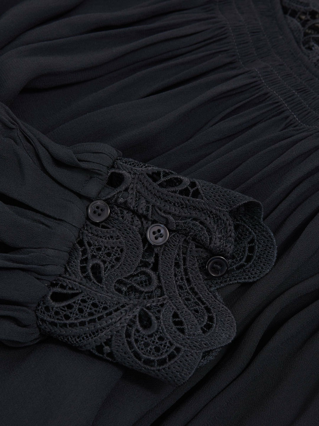 Lace-Trim Draped Chiffon Top in Navy | Reiss Women Recommended