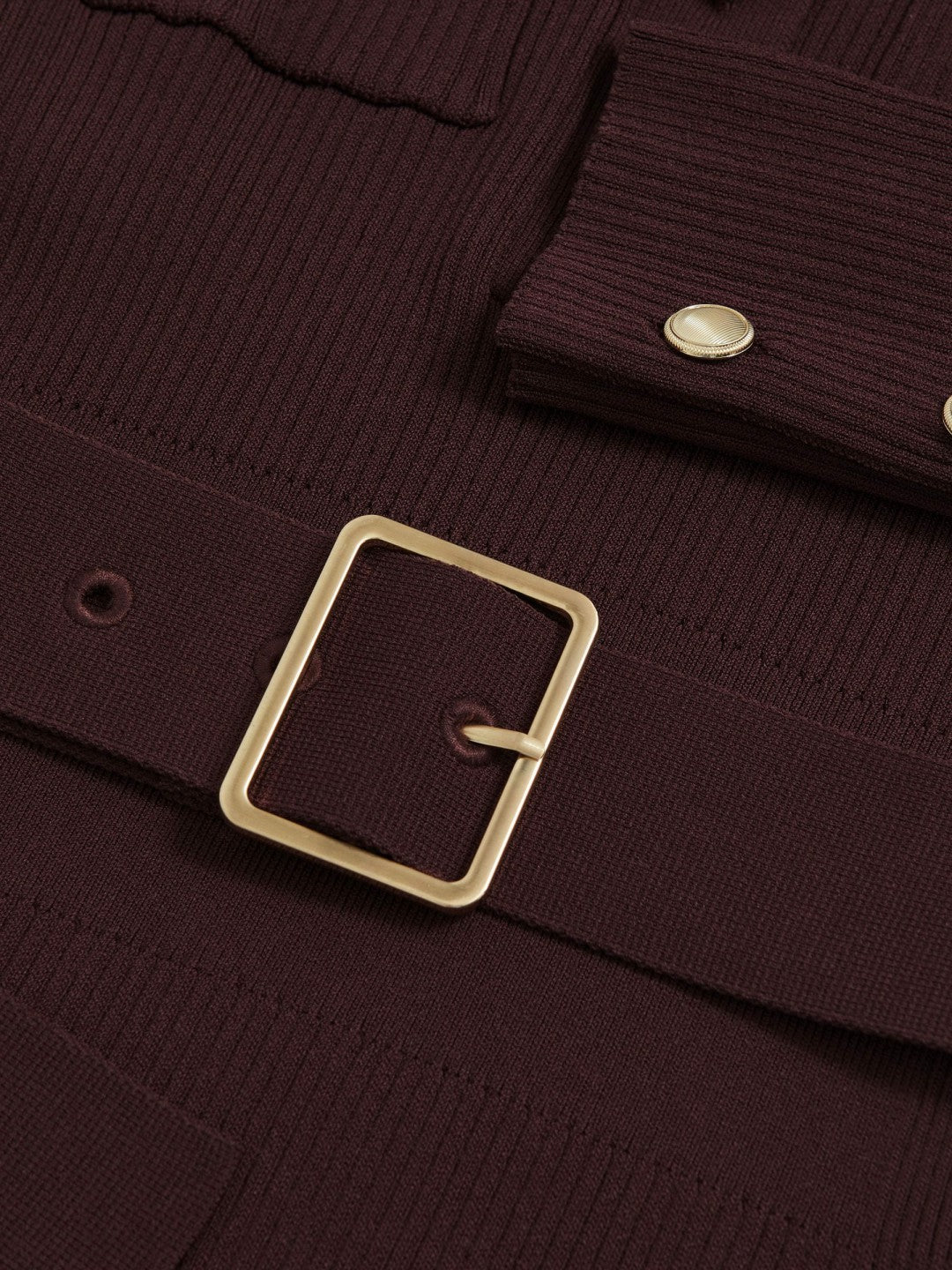 Buttoned Rib-Knit Midi Dress in Burgundy | Reiss Women Exclusive