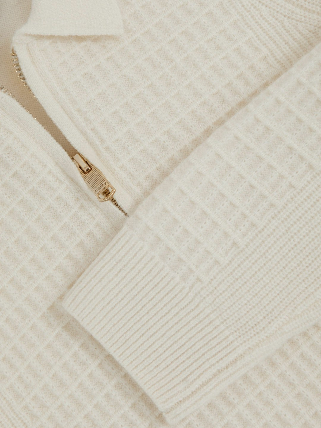 3-9 yrs Wool Waffle-Knit Half-Zip Polo Shirt in Off White | Reiss Children & Baby Exclusive