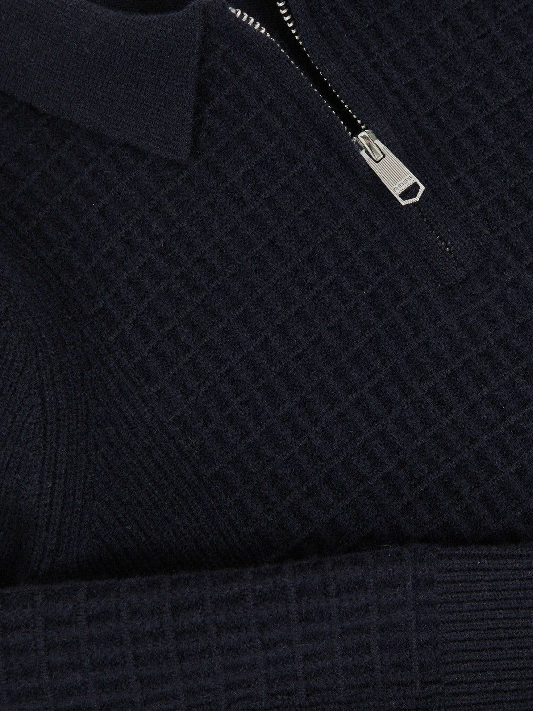 3-9 yrs Wool Waffle-Knit Half-Zip Polo Shirt in Navy Blue | Reiss Children & Baby Recommended