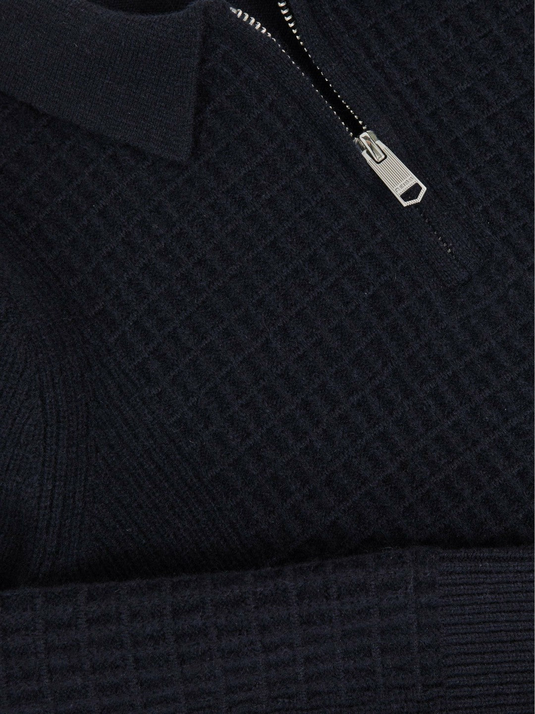 9-13 yrs Wool Waffle-Knit Half-Zip Polo Shirt in Navy Blue | Reiss Children & Baby Premium