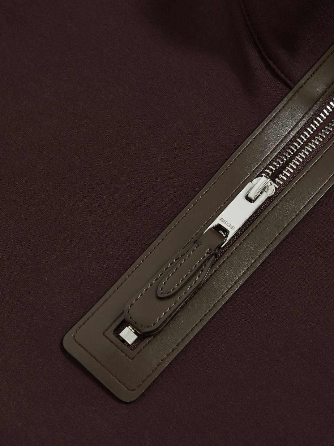 Leather-Placket Interlock Sweatshirt in Cherry Red | Reiss Men Recommended