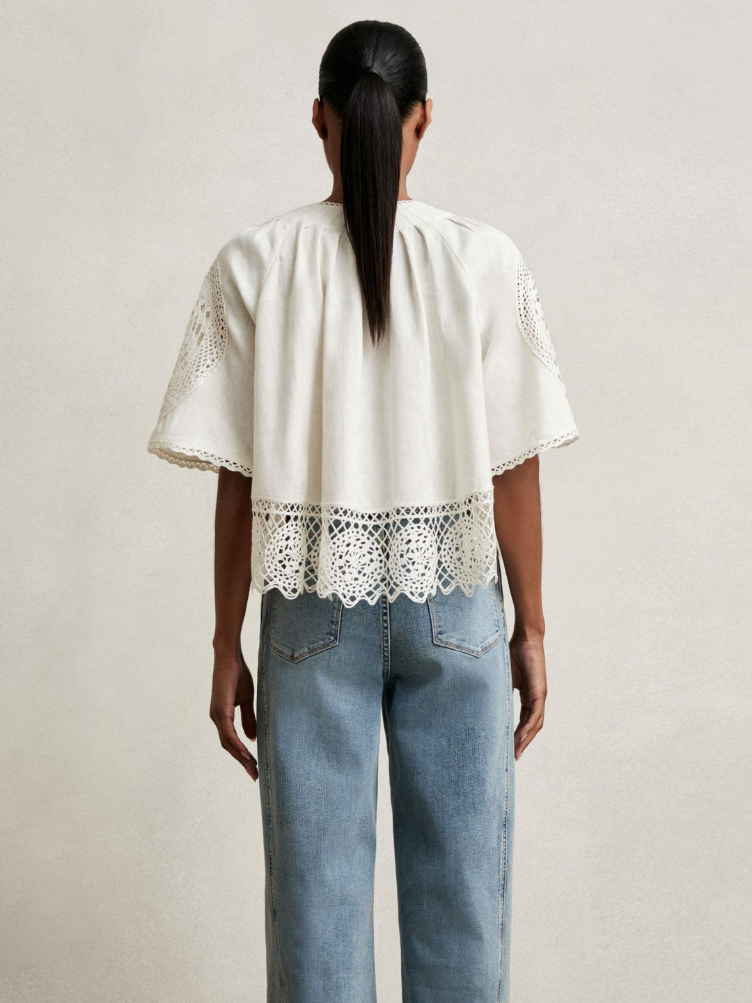 Linen Embroidered Swing Top in Ivory | Reiss Women Popular