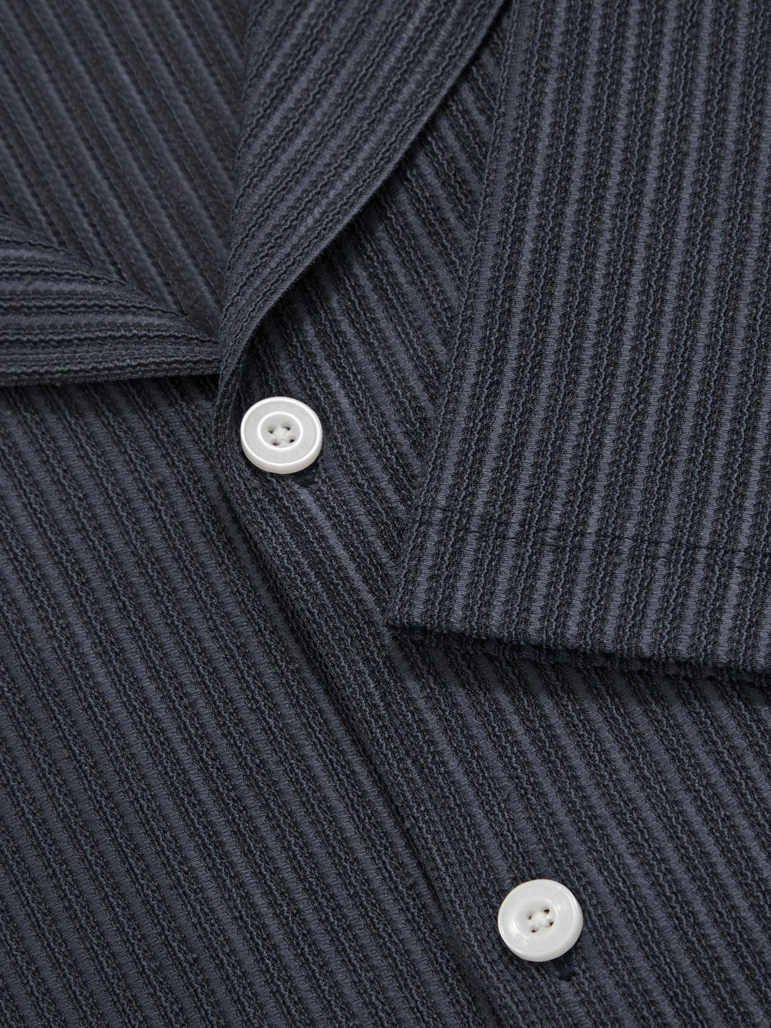 Textured-Stripe Cuban-Collar Shirt in Petrol Blue | Reiss Men Signature