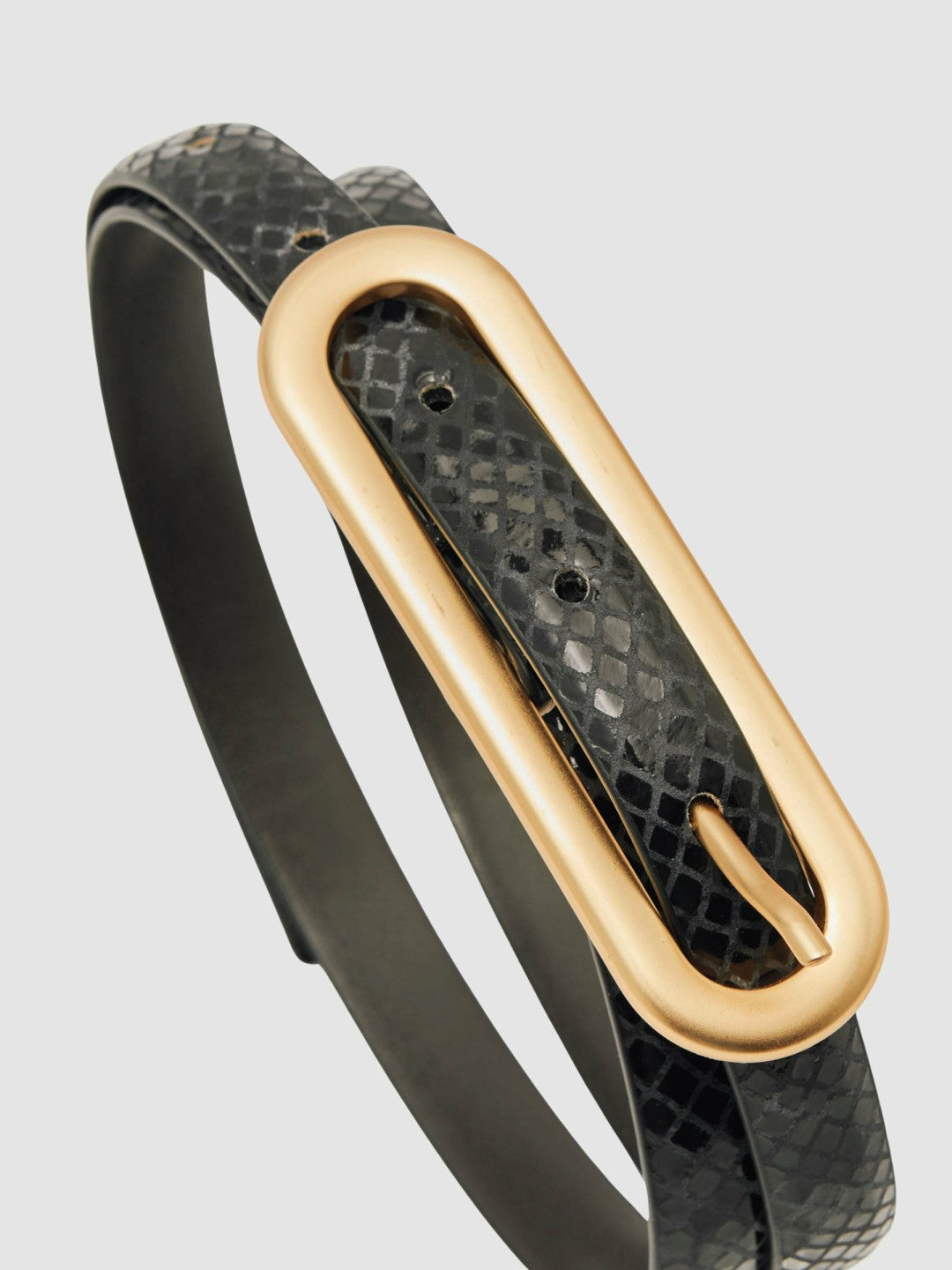 Leather Elongated-Buckle Skinny Belt in Black | Reiss Women Premium