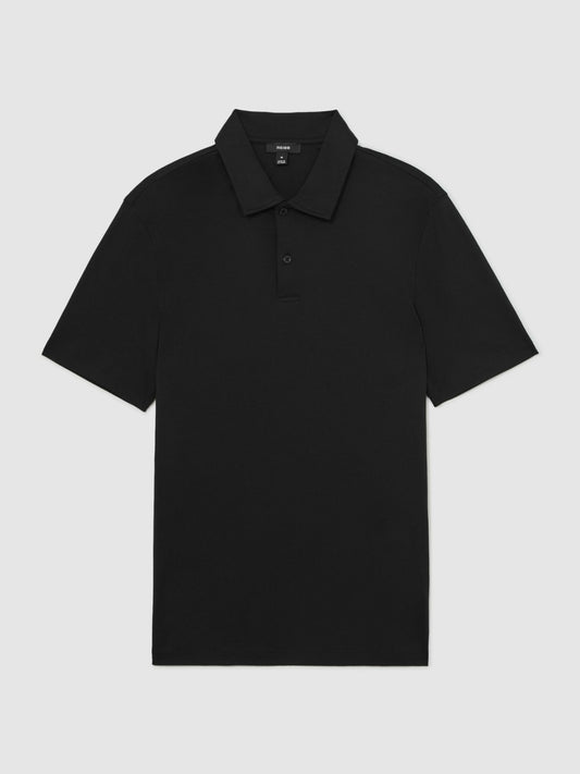 Cotton Short-Sleeve Polo Shirt in Black | Reiss Men Featured