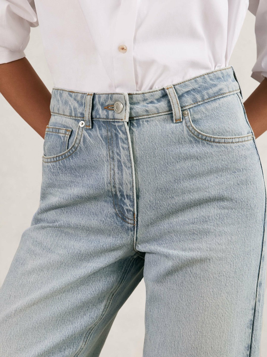 Petite Mid-Rise Straight-Leg Jeans in Pale Blue | Reiss Women New