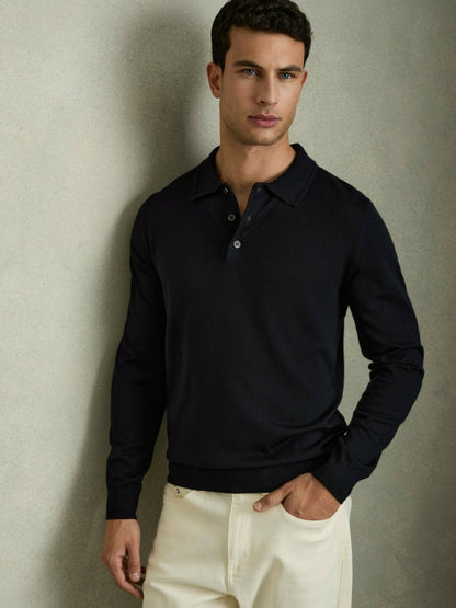 Merino Wool Polo Shirt in Navy | Reiss Men Recommended
