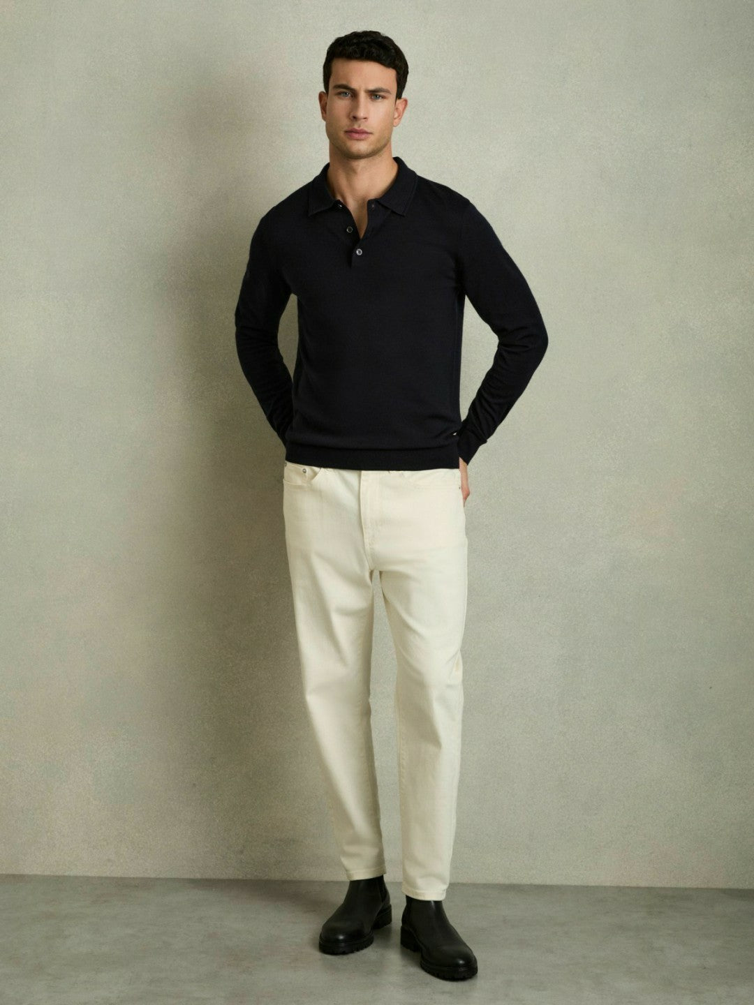 Merino Wool Polo Shirt in Navy | Reiss Men Recommended