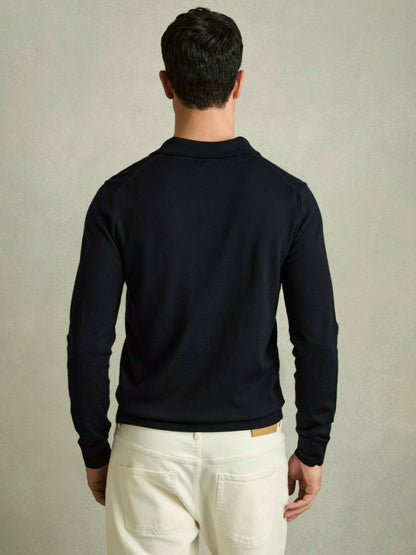 Merino Wool Polo Shirt in Navy | Reiss Men Recommended