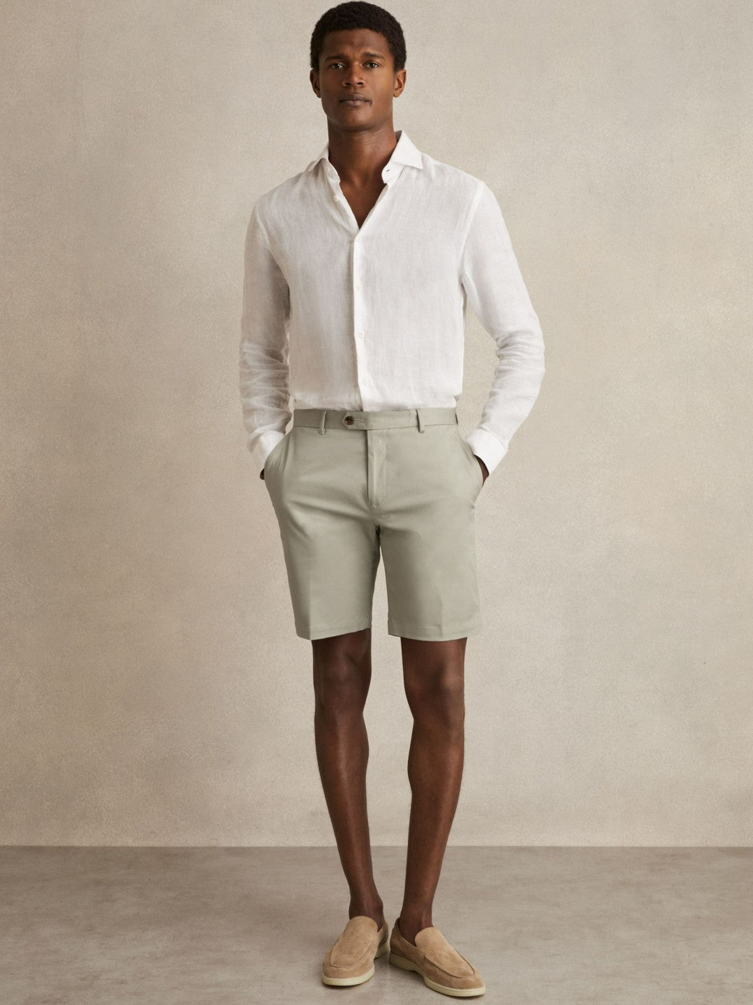 Cotton Chino Shorts With Stretch in Soft Sage | Reiss Men Exclusive