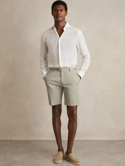 Cotton Chino Shorts With Stretch in Soft Sage | Reiss Men Exclusive