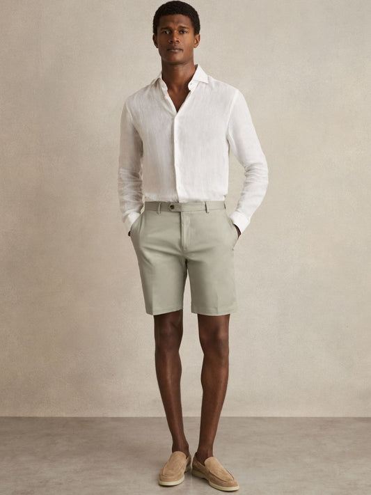 Cotton Chino Shorts With Stretch in Soft Sage | Reiss Men Exclusive