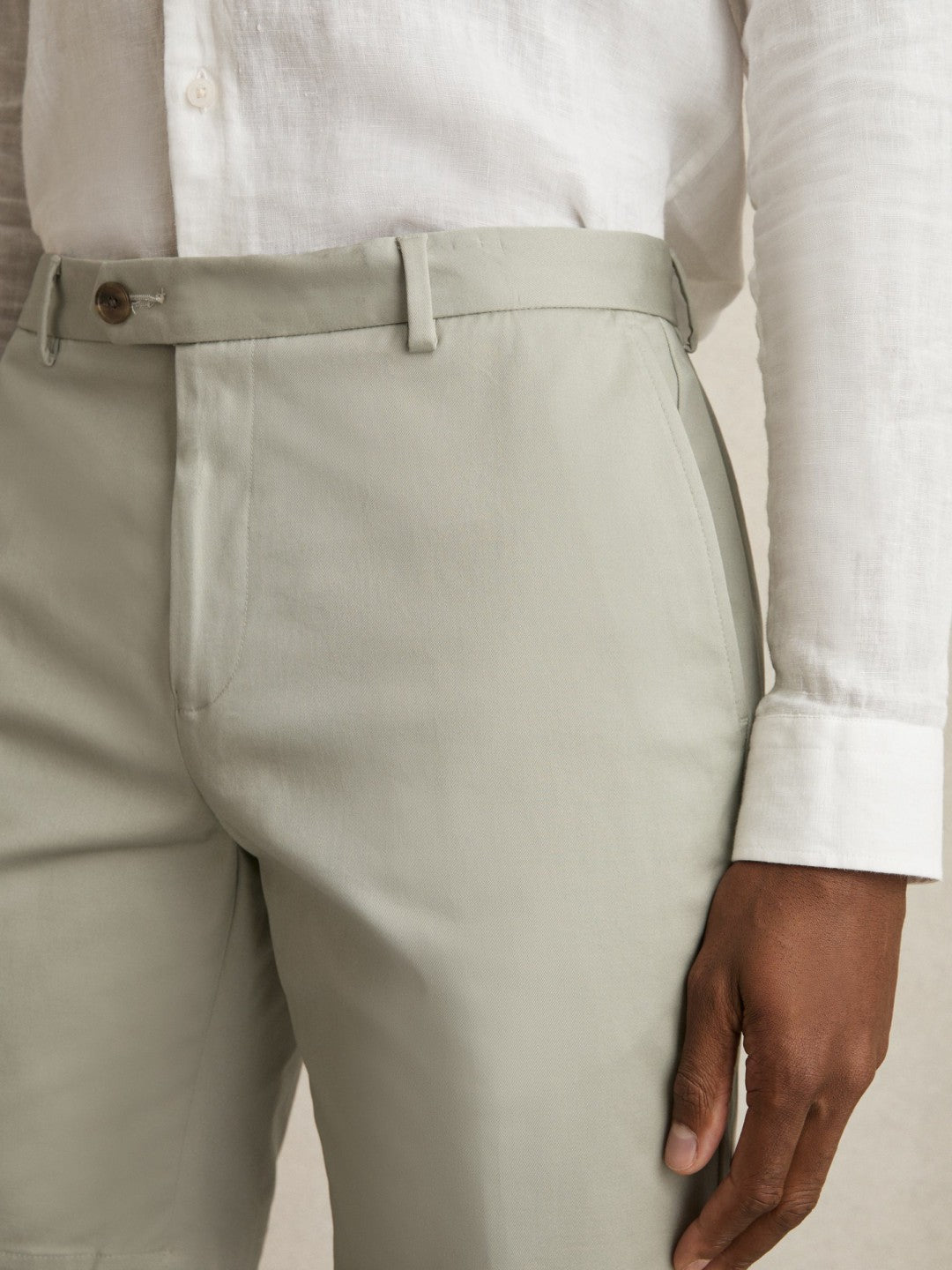 Cotton Chino Shorts With Stretch in Soft Sage | Reiss Men Exclusive