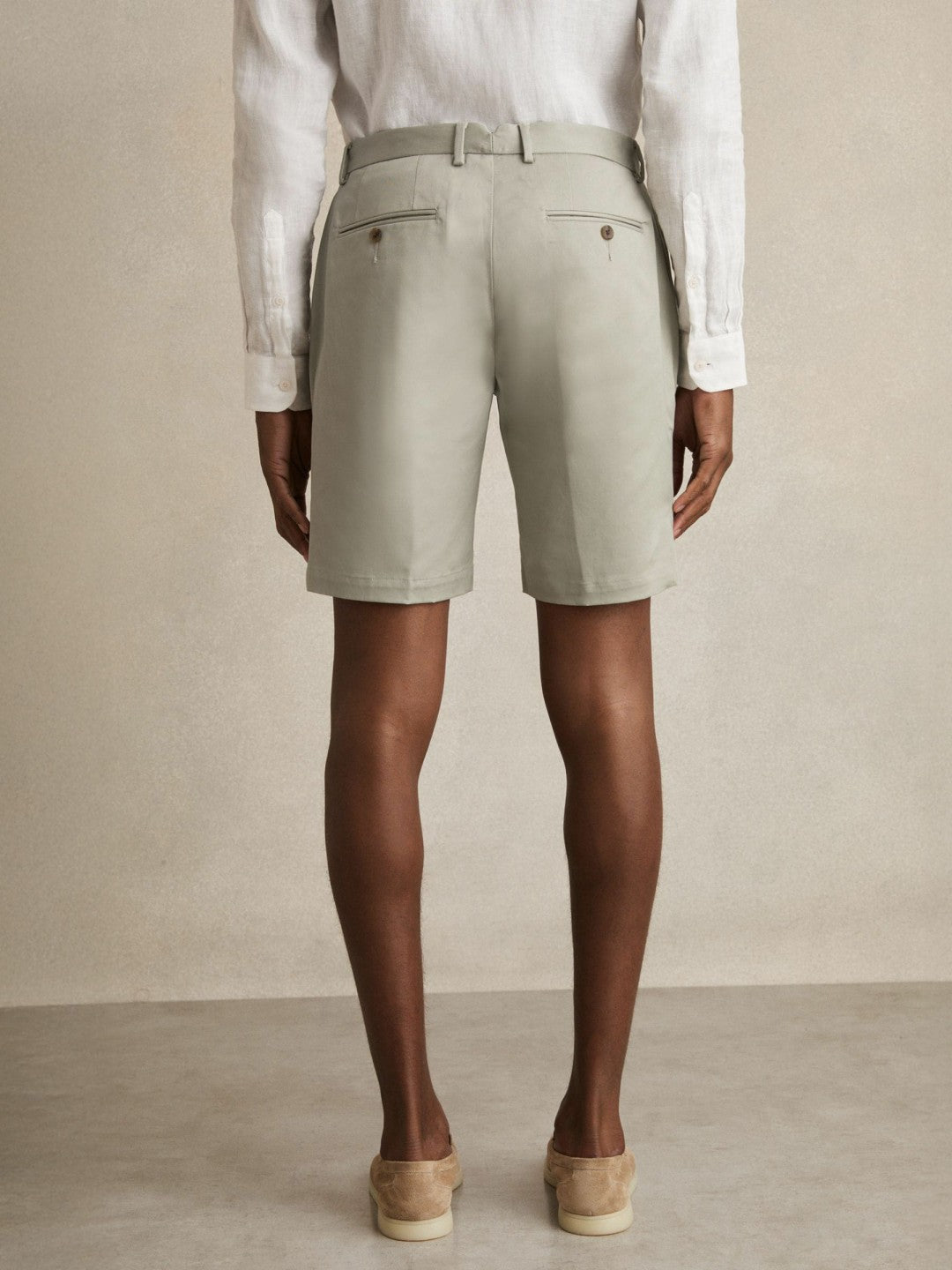 Cotton Chino Shorts With Stretch in Soft Sage | Reiss Men Exclusive