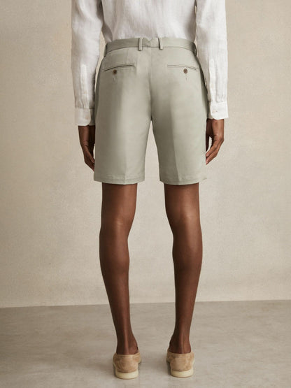 Cotton Chino Shorts With Stretch in Soft Sage | Reiss Men Exclusive