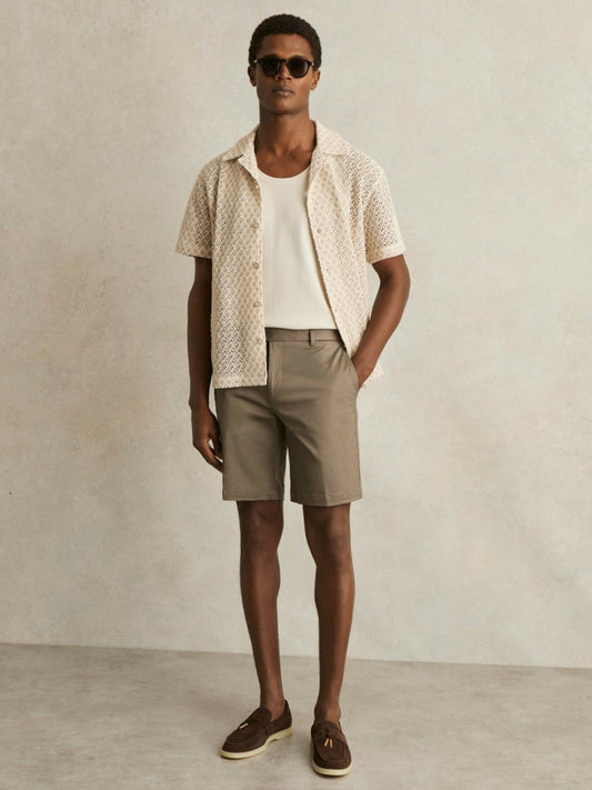 Oe Hampton Cotton Chino Shorts with Stretch in Taupe | Reiss Men Popular