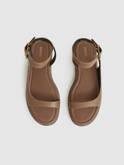 Leather Plait Detail Sandals in Tan | Reiss Women Popular