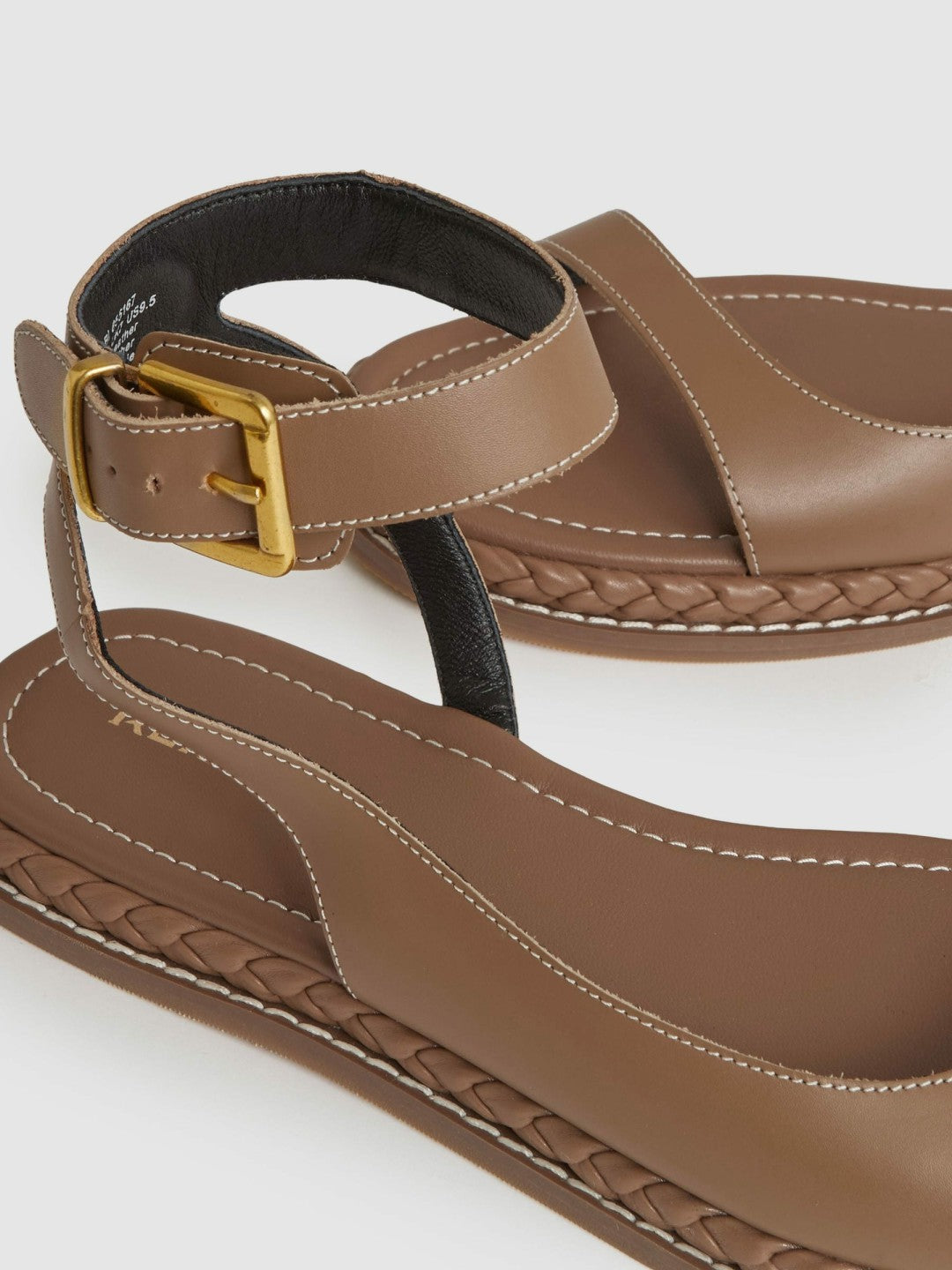 Leather Plait Detail Sandals in Tan | Reiss Women Popular