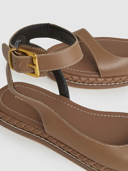 Leather Plait Detail Sandals in Tan | Reiss Women Popular