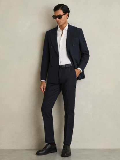 Slim Fit Cotton Blend Chinos in Navy | Reiss Men Exclusive