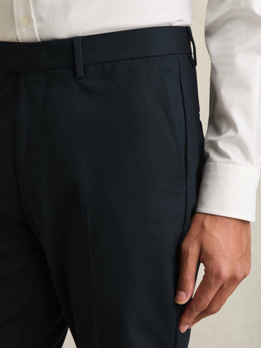 Slim Fit Cotton Blend Chinos in Navy | Reiss Men Exclusive