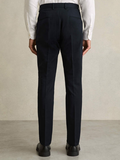 Slim Fit Cotton Blend Chinos in Navy | Reiss Men Exclusive