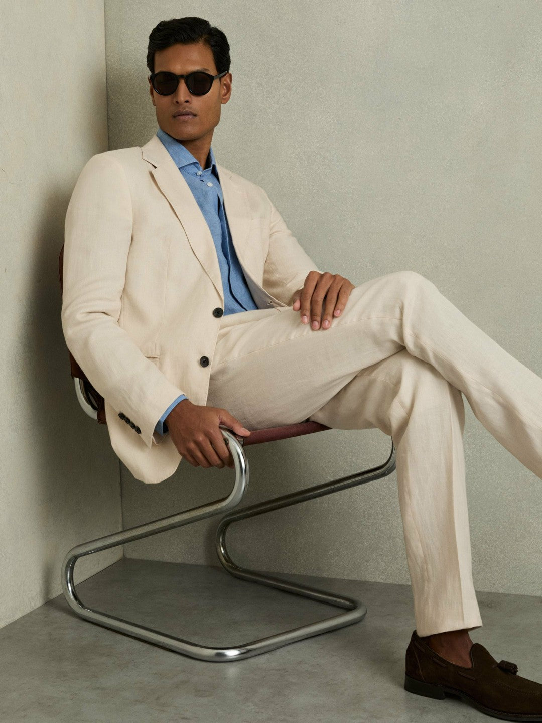Slim-Fit Single Breasted Linen Blazer in Stone | Reiss Men Premium